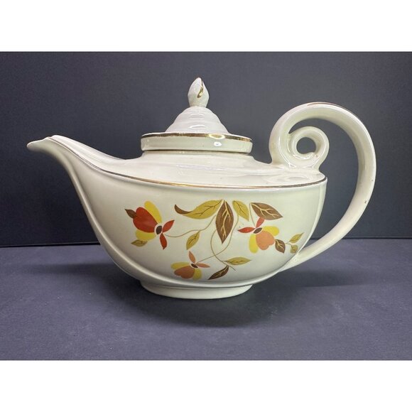 Vtg Hall Superior Jewel Autumn Leaf Pattern Aladdin Teapot Infuser Lid 9.5" Long - Picture 6 of 16